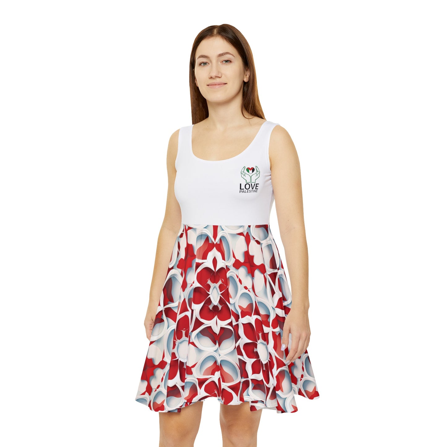 Bella Spring Rose Pattern-Love Palestine-Women's Skater Dress (AOP)