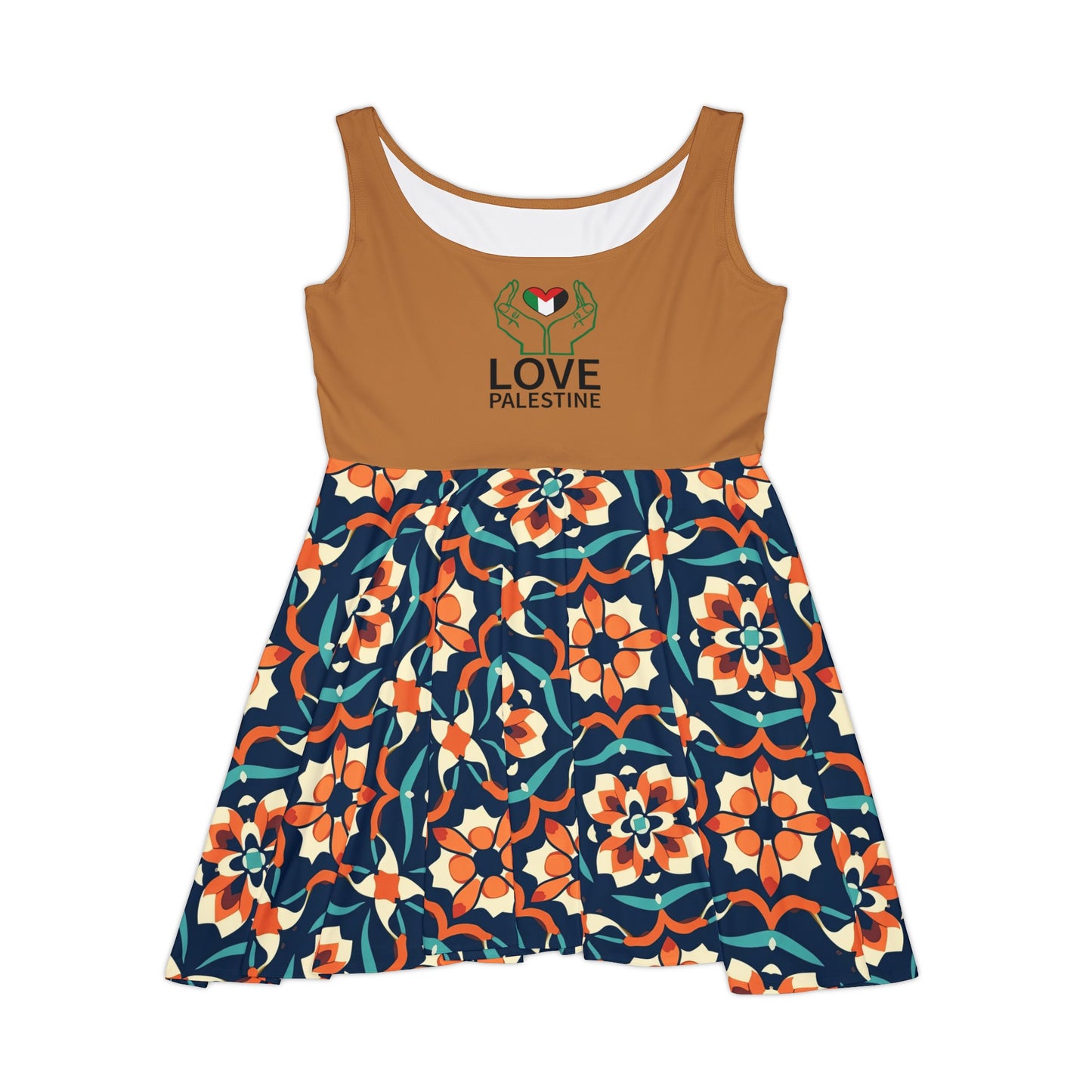 Brown Moroccan Pattern-Love Palestine-Women's Skater Dress (AOP)