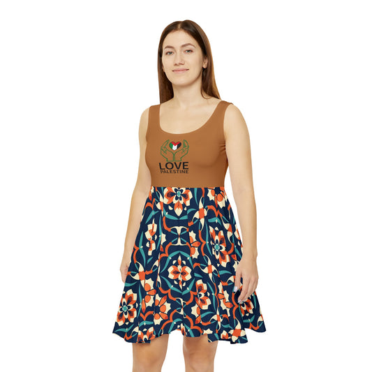 Brown Moroccan Pattern-Love Palestine-Women's Skater Dress (AOP)